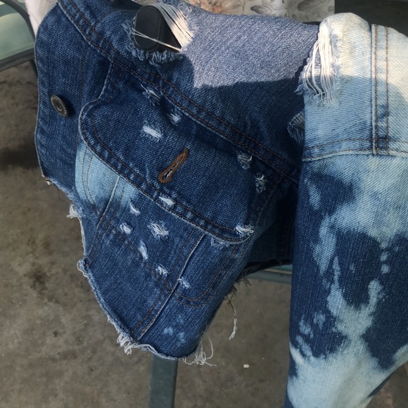Hand bleach dyed and distressed denim mini jacket PO - Picture 5 of 12
